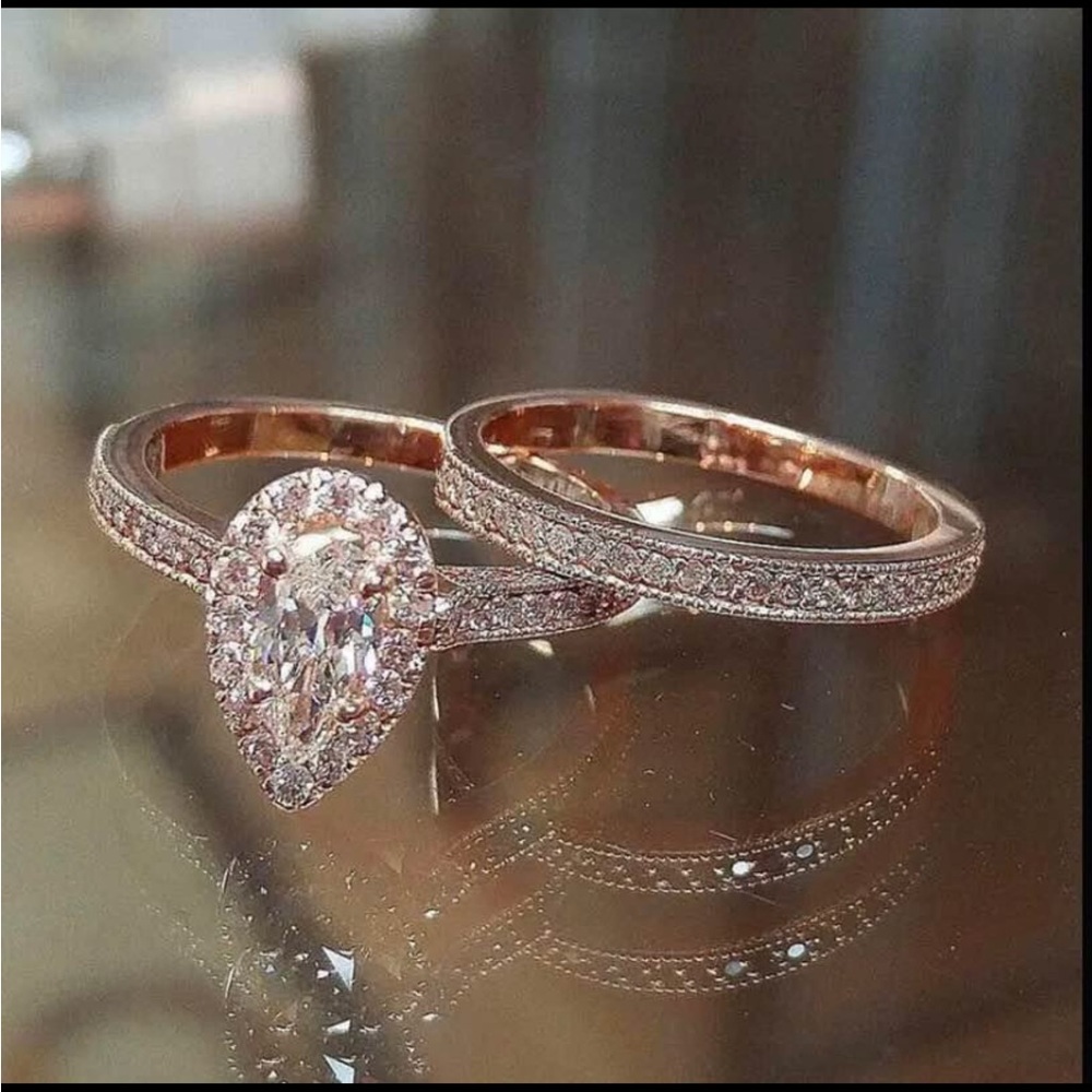 Halo Wedding Ring Set Engagement ROSE GOLD